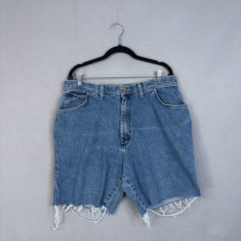 Wrangler Jean Shorts Womens 20 Blue Denim Cut Off High Rise Western Cowgirl